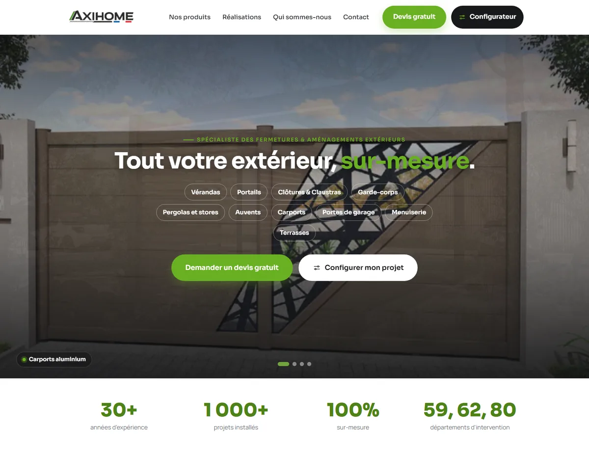 Page d'accueil du site AxiHome