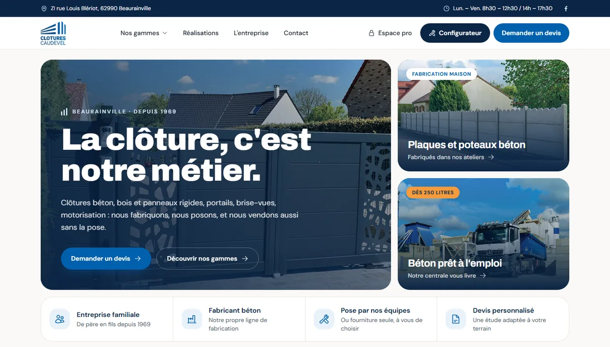 Page d'accueil du site Clôtures Caudevel