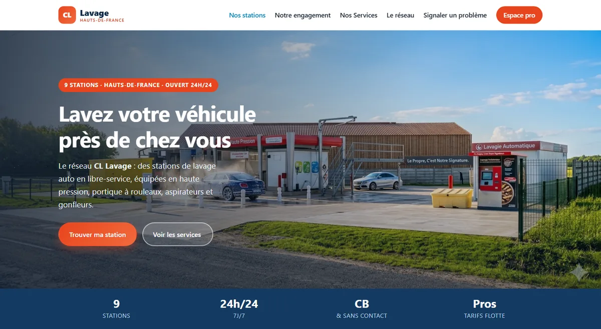 Page d'accueil du site CL Lavage