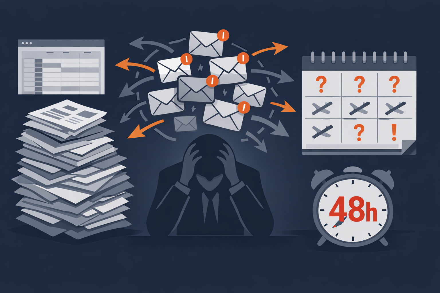 Process de recrutement manuel : emails, Excel, d&eacute;lais de 48h