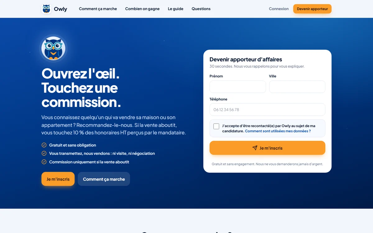Page d'accueil du site Owly